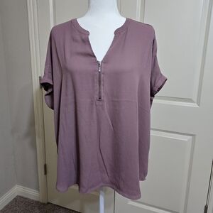 Maurice's Geneva Solid Zipper Neck Blouse Size 2X (XXL)